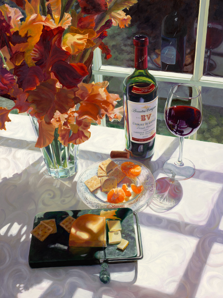 Art of Snacking — wine, cheese, and tangerines in afternoon light