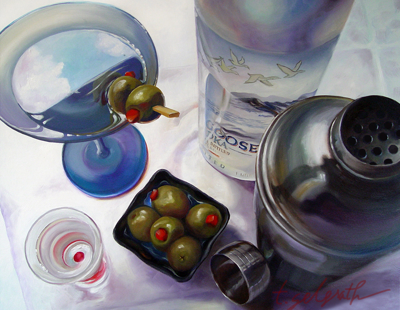 Three Olives — oil painting of an evening cocktail by Trisha Selgrath