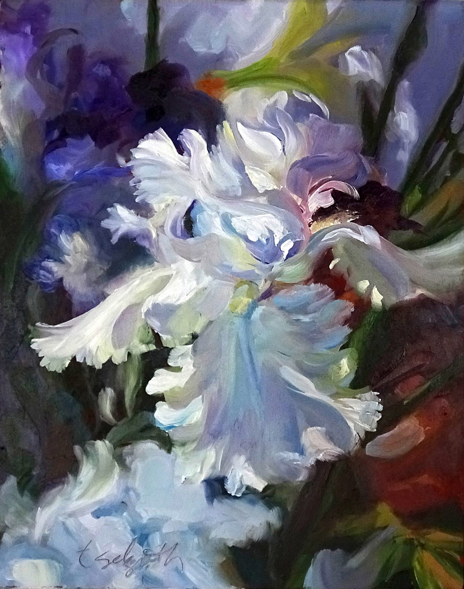 White Iris — original oil floral painting by Trisha Selgrath